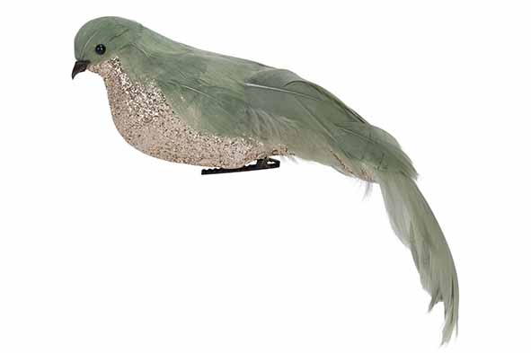 Vogel clip Feathers champagne groen 7 x 24 x 7 cm