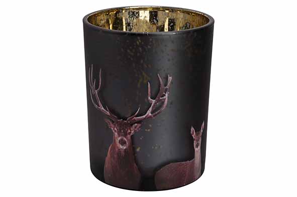 Checkers tealight holder Deers green 10 x 10 x 12.5 cm glass