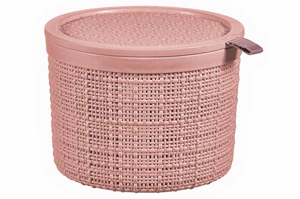 Jute opbergbox, roze, rond, 2 l, Ø 17,1 cm, 17,1 x 17,1 x 12,6 cm