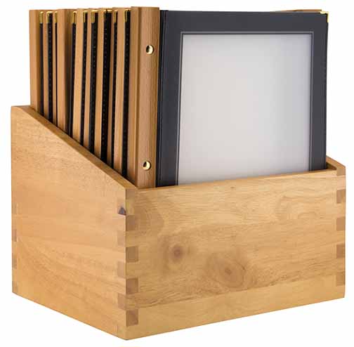 Wood Range 20x Menühalter A4 in Box Teakholz Rückseite und schwarzer Einsatz