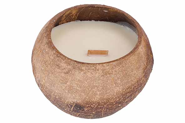 Cocos Candle kaars met houten lont, kokosgeur, wit, Ø 12 cm