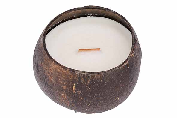 Cocos kaars met houten wiek, geur kokos en limoen, Ø 12 cm