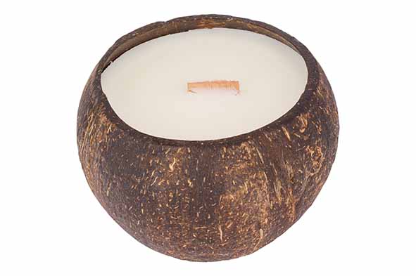 Cocos Candle kaars met houten wiek, Ø 12 cm, geur framboos en vanille