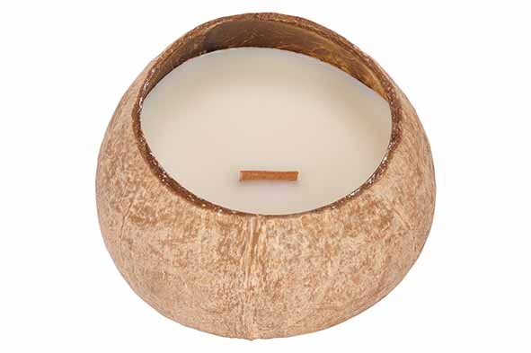 Cocos kaars met houten wiek, Ø 12 cm, pompelmoes & musk