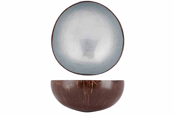 Cocosbowl metallic grijsblauw blad Ø 14 cm