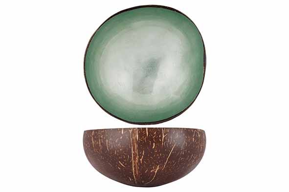 Cocosbowl metallic mintgroen blad, Ø 14 cm