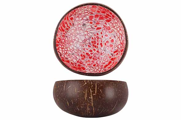 Cocosbowl donkerroze/gebroken wit, Ø 14 cm