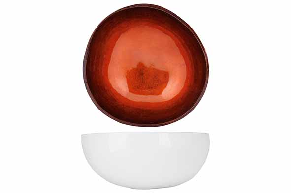 Cocosbowl metallic donkerbruin blad Ø 14 cm witte buitenzijde