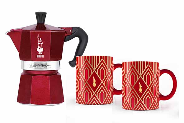 Deco Glamour Moka Express 6 Tassen, 2 Mugs 33 cl, rot