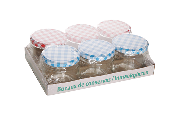 Konfiturenglas rund Glas 330 ml 6er-Set, blau-weiß und rot-weiß