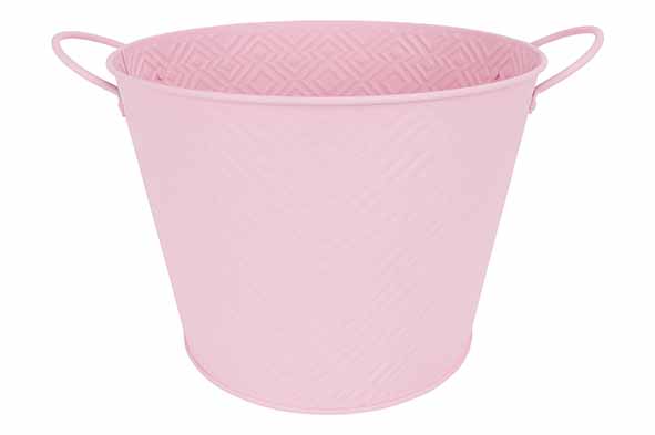 Pflanzgefäß konisch Metall rosa mit Henkeln 28 x 20,8 x h 20,7 cm