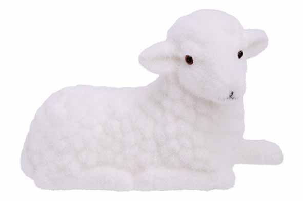 Schaf flocked weiß 26 x 11 x 16 cm Kunststoff