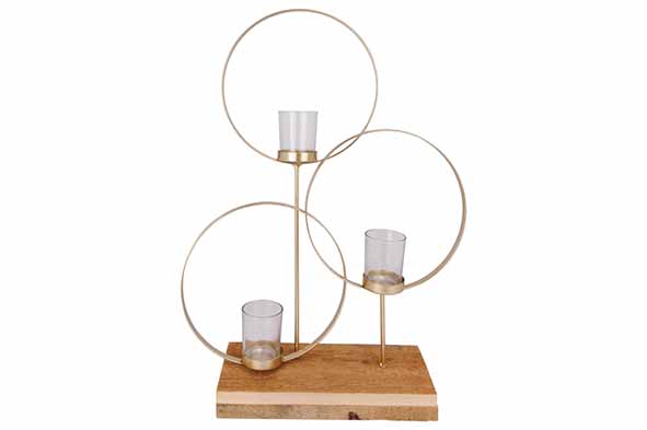 Theelichthouder 3 Circles goud metaal 3,5 x 1 x 4,7 cm