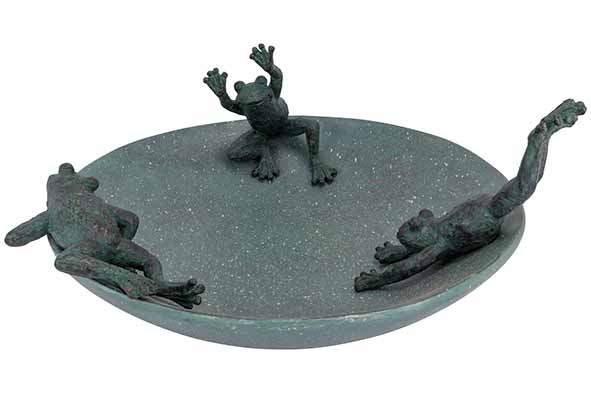 Kikker bird bath grijsgroen rond polyresin 32,2 x 29,5 x H 14 cm