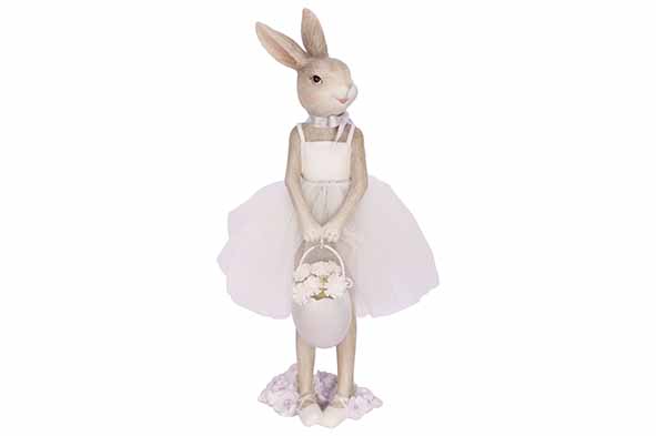 Konijn Bunny Girl lichtgrijs langwerpig polyresin 8,5 x 8,3 x H 25,4 cm