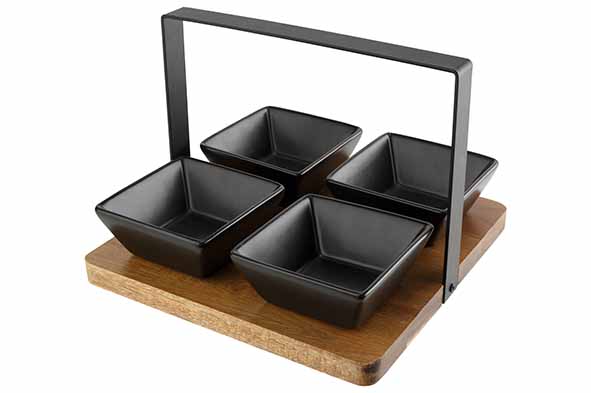 Aperobrett mit 4 Cups Keramik 20 x 20 x H17 cm Bambus