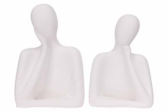 Set van 2 beelden man en vrouw, dolomiet, wit, 12,7 x 8,2 x 17 cm