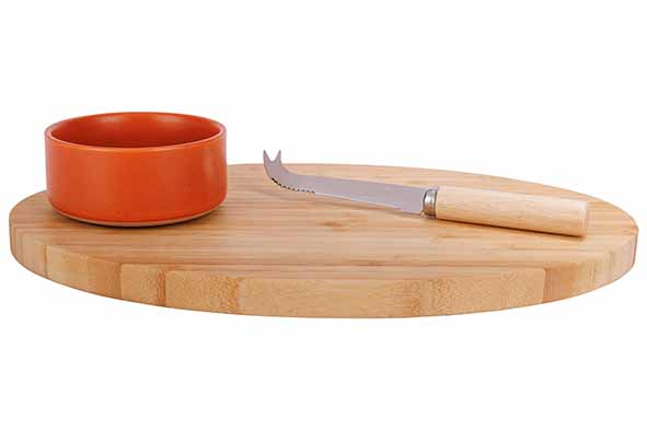 Dela set apero 3pcs - plateau de service 35 x 23 cm + bol Ø 10,5 x 5 +couteau a fromag