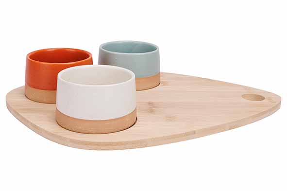 Dela Aperoset 4-teilig, Servierbrett 36 x 27 cm, 3 Bowls Ø 9,5 x 5,5 cm