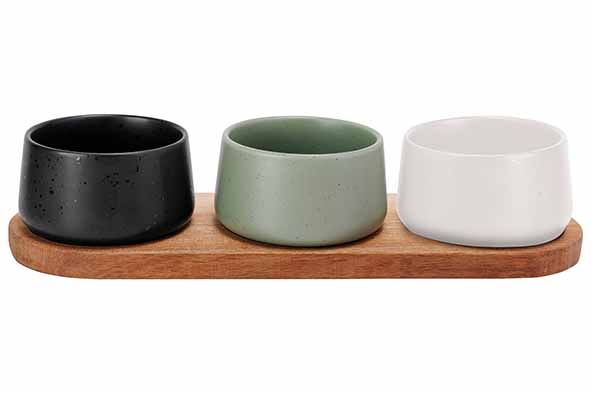 Bites aperoset set of 4, serving board 32 x 10.5 cm, 3 bowls Ø 9.5 x 5.5 cm