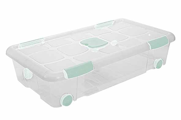 Opbergbox Nº11 transparant 30 l met sluitingen en wielen, 73,2 x 41,2 x 17 cm