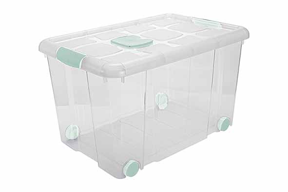 Opbergbox Nº4 transparant 55 l met sluitingen en wielen, 59 x 40,5 x 35,7 cm