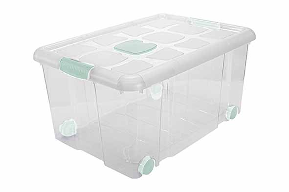 Opbergbox Nº5 transparant 57 l met sluiting en wielen, 61,5 x 44 x 31 cm