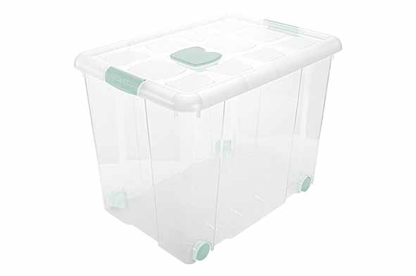 Opberbox Nº8 transparant 86 l met sluitingen en wielen, 61,5 x 44 x 46,5 cm