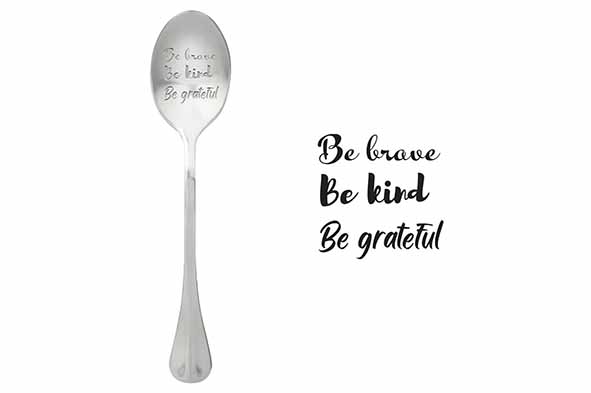Spoons koffielepel Be Brave, Be Kind, Be Grateful, set van 6, roestvrij staal