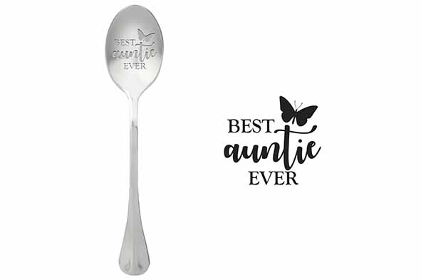 Spoons koffielepel Best Aunty Ever, set van 6, roestvrij staal, zilver
