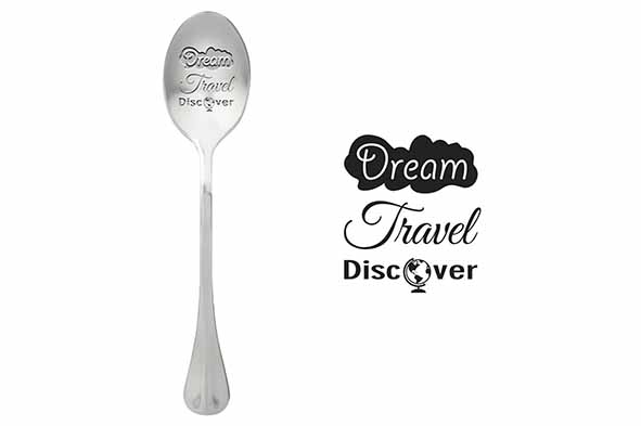 Koffielepels Spoons set van 6, 'Dream travel discover', zilver