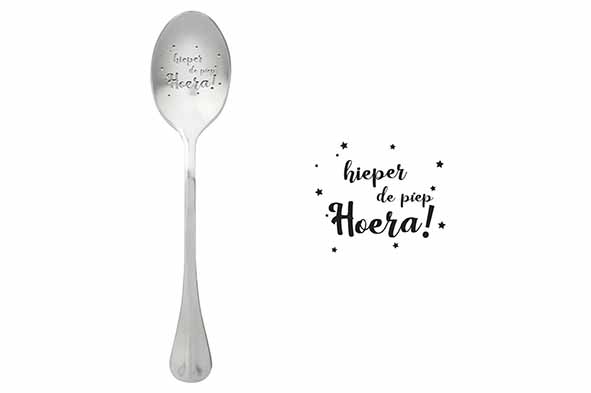 Set van 6 One Message Spoon koffielepel zilver Hieper de Piep Hoera