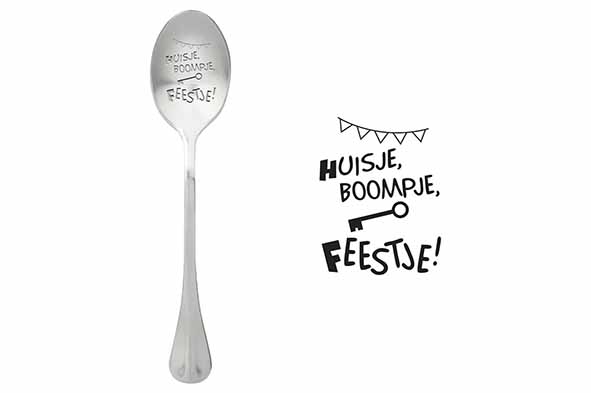 Huisje, boompje, feestje koffielepels, set van 6, zilver