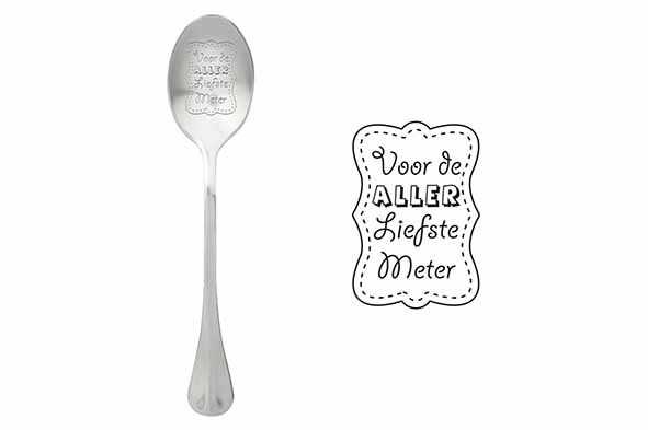 One Message koffielepel, set van 6, 'Voor de aller liefste meter'
