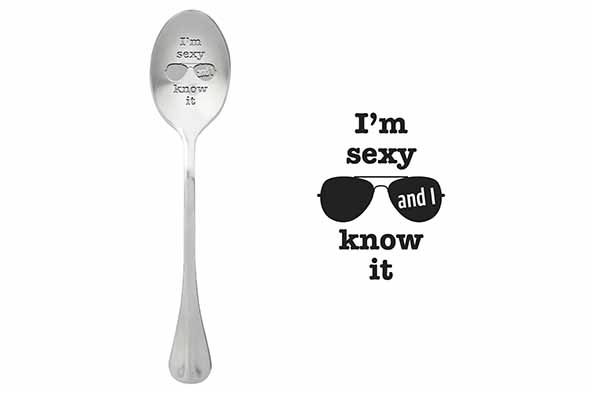 Koffielepel 'I'm sexy and I know it', roestvrij staal, zilver, set van 6