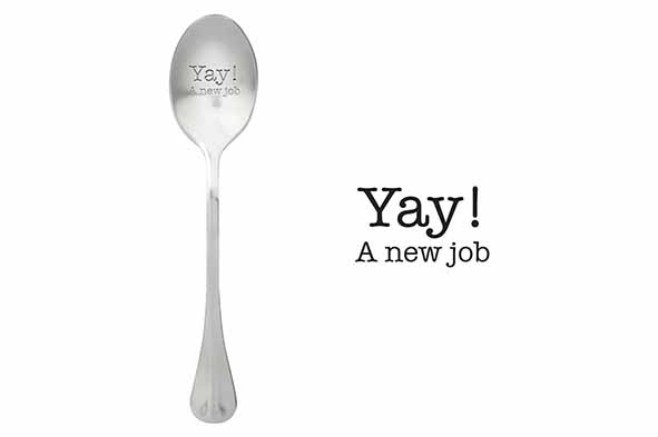 Set van 6 One Message koffielepels Yay a New Job, 15,2 cm