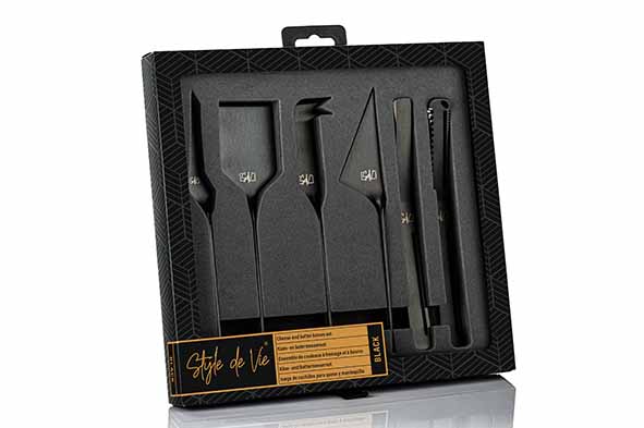 Set van 6 messen zwart, voor kaas en boter 23,5 x 22 x 2,5 cm