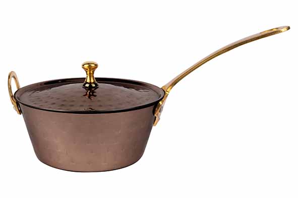 Sauspan koper Ø 12 cm met deksel