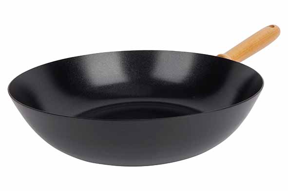 Wok zwart 30 cm koolstofstaal antikleeflaag