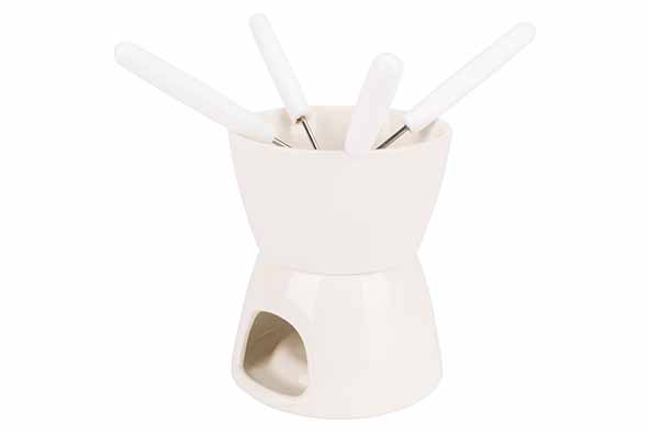 Fondue Schokoladenfondue Ø 11,5 cm weißes Porzellan mit 4 Gabeln