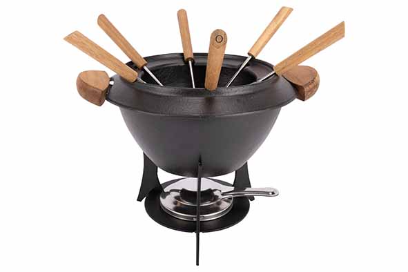Aspen fondueset Ø 23 cm gietijzer met 6 vorken