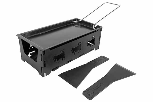 Raclette Aspen, pliant, 2 personnes, avec spatule nylon, noir, 28,5 x 10,3 x 3,5 cm