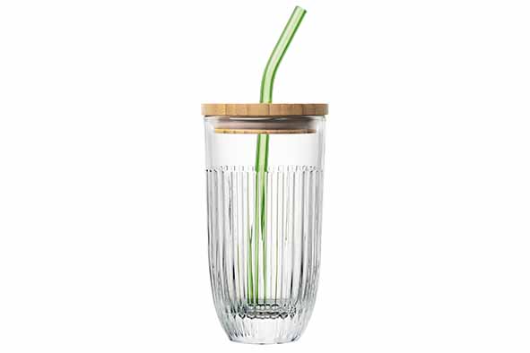 Ouessant smoothieglas 45 cl met deksel, glazen rietje en borstel