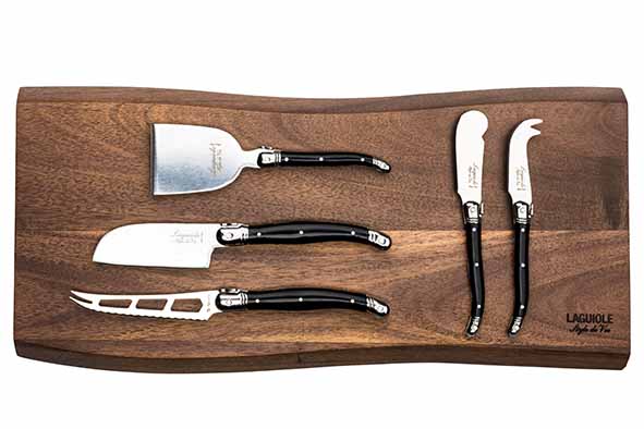 Premium Line kaasmessenset van 5, zwart, met serveerplank acacia