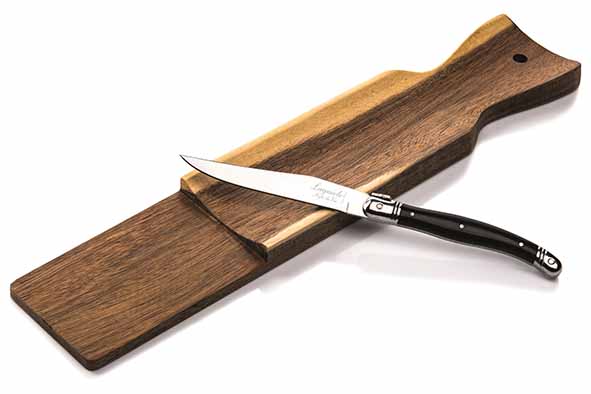 Premium Line worstplank acacia met mes, zwart, 40,5 x 8,2 cm
