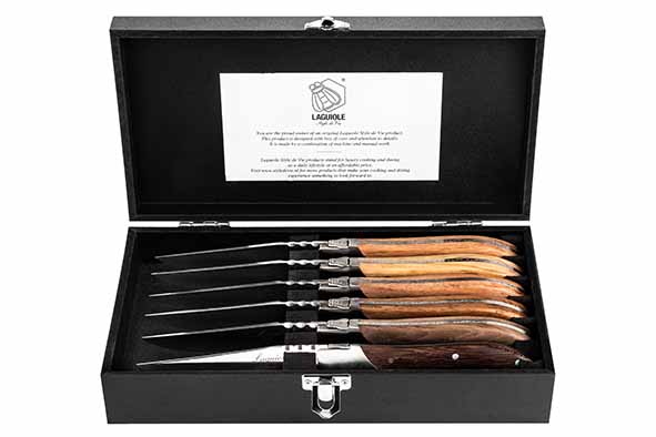 Luxury Line steakmes, set van 6, mixed wood
