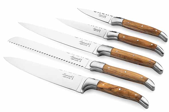 Luxury Line messenset van 6 olijfhout met magnetisch messenblok, nature
