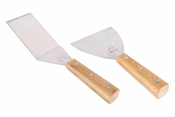 Accessoires spatelset van 2 met eiken handvat, zilver