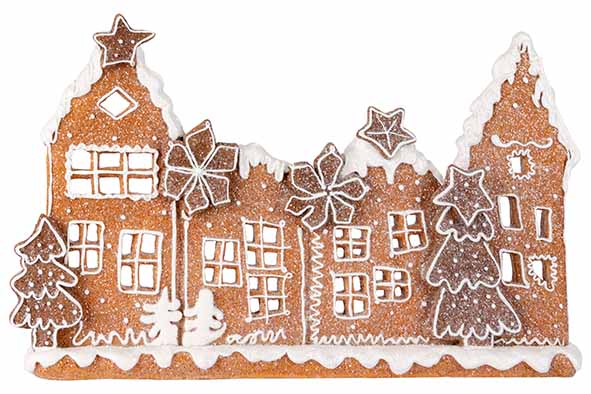 Theelichthouder Cookie Houses bruin 29 x 9 x 17 cm polyresin