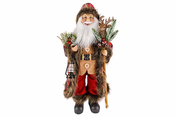 Santa Checkers rood en groen textiel 25 x 15 x 46 cm